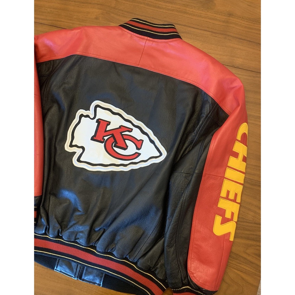 Vintage Kansas City Chiefs Leather Jacket Mens XL 58 Sports Embroider 90s Heavy